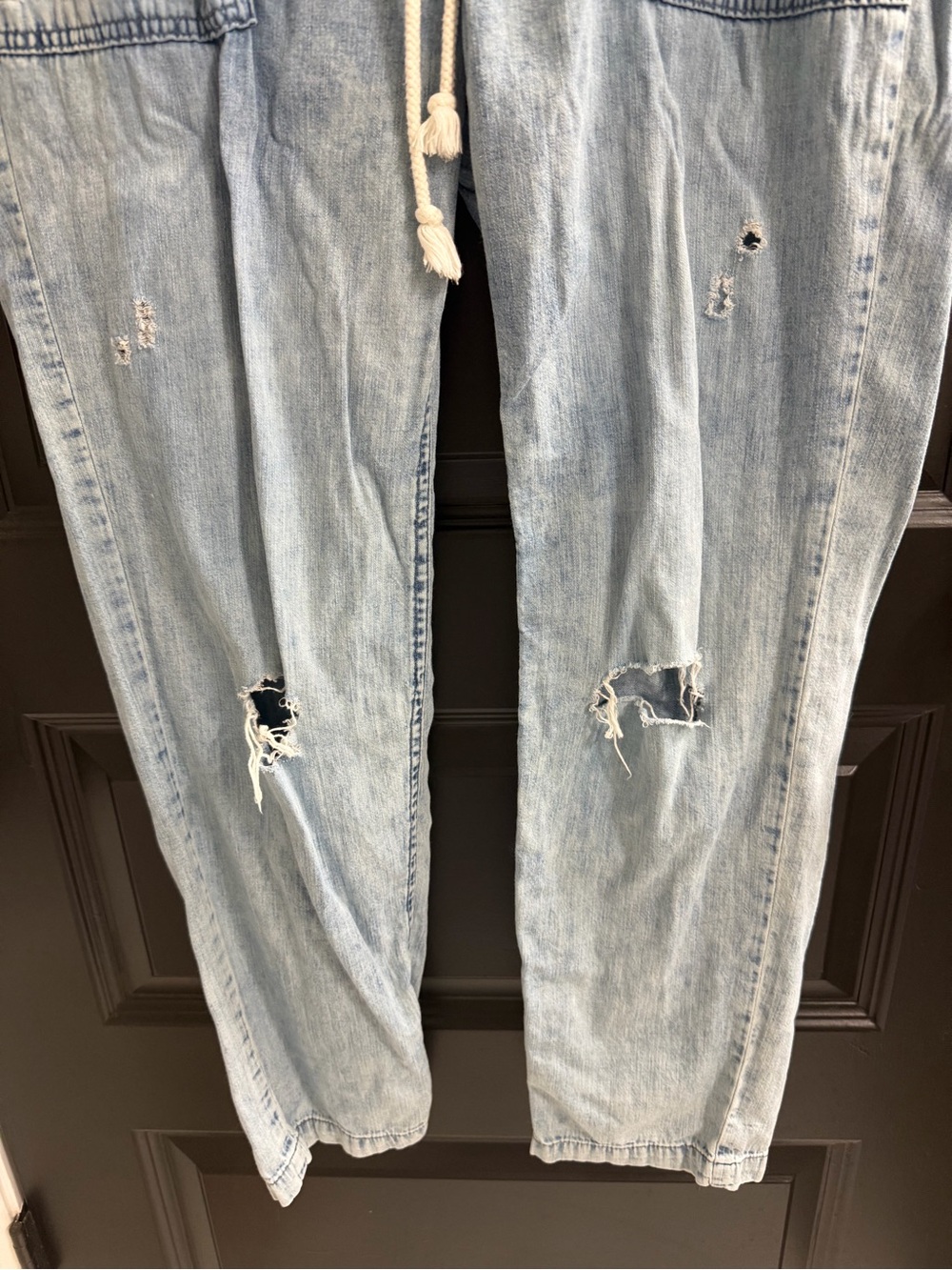 Aerie Lightweight Chambray Jogger Pants Distressed Drawstring Denim Blue Size S - Picture 3 of 7